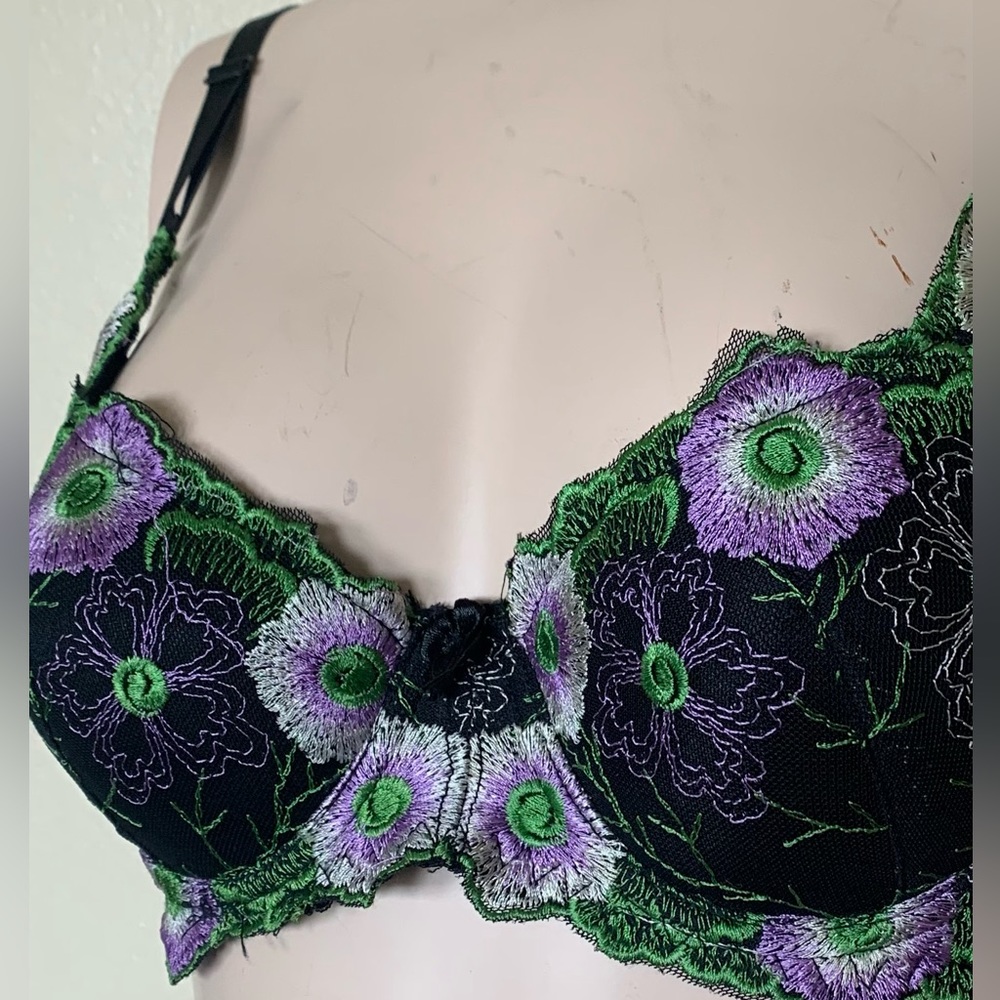 Bare Elegance Pure Platinum Collection Black/Purple/Green Lace Bra, 34A